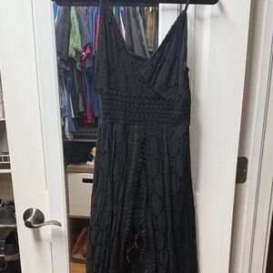 Cupshe Black Lace Maxi Dress Romper with Spaghetti Straps